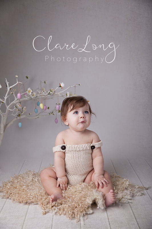 Clare Long Photography Bexley Kent photographer Sitter session easter theme girl romper blue eyes