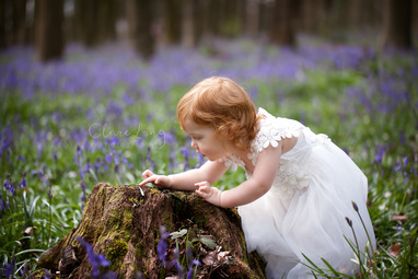 Clare Long Photography Kent Bluebells white dress woodlands flowers