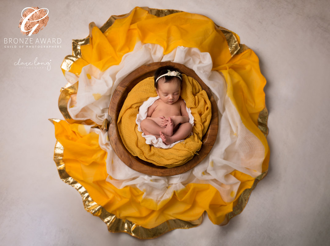 Baby Photography Kent newborn sleeping yellow gold prop photography
